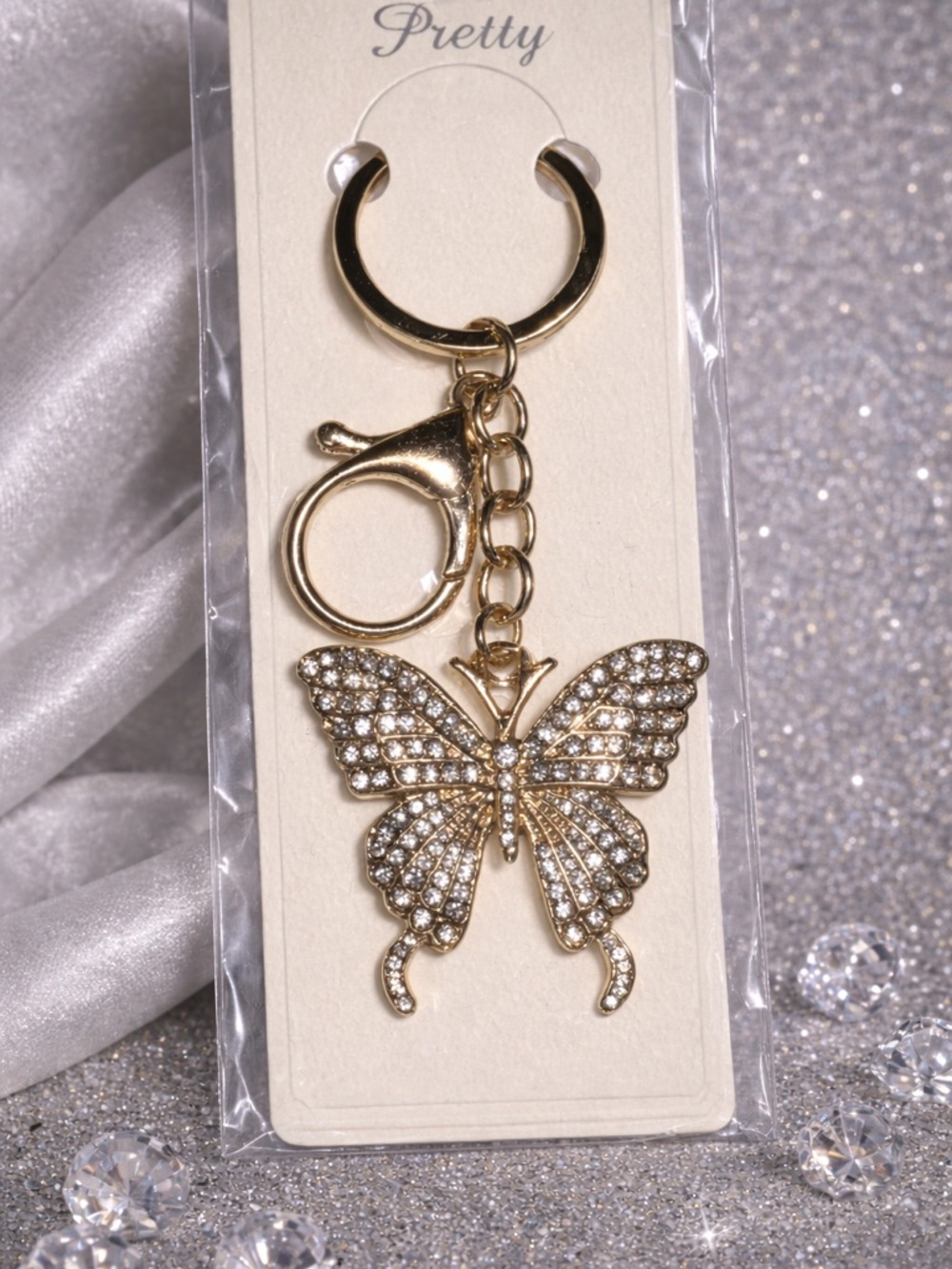 ePretty Gold Butterfly Key & Card Holder Charm with Crystals